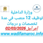 وزارة الداخلية تعلن عن توظيف 12 منصبًا في عدة تخصصات ودرجات مختلفة – آخر أجل للتقديم 2 مارس 2026