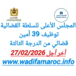 المجلس الأعلى للسلطة القضائية يعلن عن توظيف 39 أمين قضائي من الدرجة الثالثة – آخر أجل لإيداع الترشيحات 27 فبراير 2026