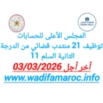 المجلس الأعلى للحسابات يعلن عن توظيف 21 منتدبًا قضائيًا من الدرجة الثانية (سلم 11) – آخر أجل 3 مارس 2026