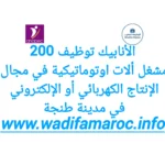 الانابيك : توظيف 200 مشغل آلات أوتوماتيكية في مجال الإنتاج الكهربائي أو الإلكتروني في مدينة – طنجة