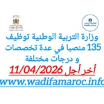 قطاع التربية الوطنية : توظيف 135 منصبًا في عدة تخصصات ودرجات مختلفة – 11 أبريل 2026